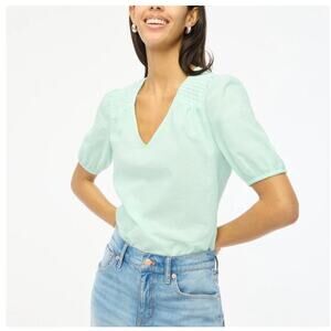 J CREW Womens Muslin Top Size Small Teal Green Striped Cotton Lightweight Spring